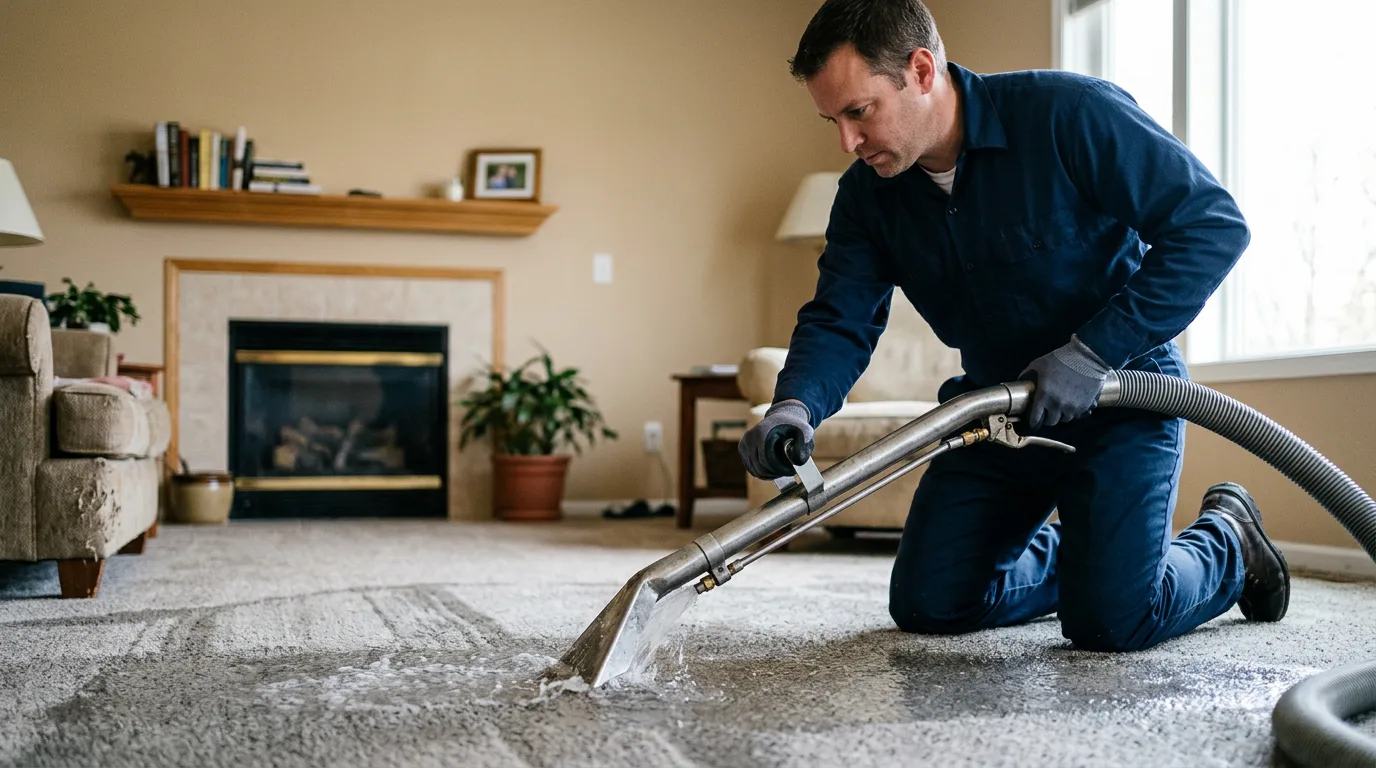 Water damage restoration technician working near Martindale, TX